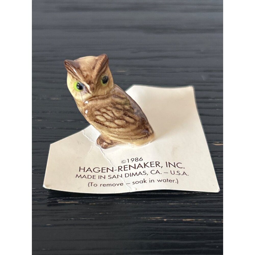 VTG Hagen-Renaker Mini Owl Figurine Porcelain 1986 USA Paper Tag Attached 1"